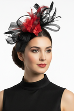 Load image into Gallery viewer, Stunning Red & Black Stacey fascinator FS003