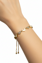Load image into Gallery viewer, Gold 5 Hearts Rhinestone Adjustable Bracelet BR20