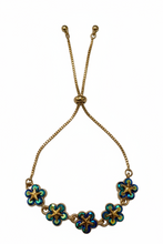 Load image into Gallery viewer, Gold & Blue Rhinestone Adjustable Bracelet BR06