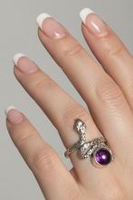 Load image into Gallery viewer, Amethyst snake ring sterling silver ring sizes 6, 14 (ER40a)