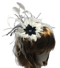 Load image into Gallery viewer, Stunning Ivory & Black Feather Fascinator (FS061)