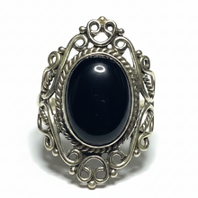 Load image into Gallery viewer, Sterling Silver ring with a black onyw gemstone on a white background