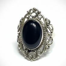 Load image into Gallery viewer, Silver ring with a black onyx gemstone