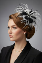 Load image into Gallery viewer, Stunning Black & White Feather Fascinator. FS060