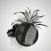 Load image into Gallery viewer, Stunning White & Black Feather Fascinator FS201