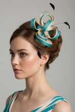 Load image into Gallery viewer, Stunning Blue & Cream Fascinator. FS113