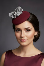 Load image into Gallery viewer, Stunning Burgundy & Grey Fascinator FS219