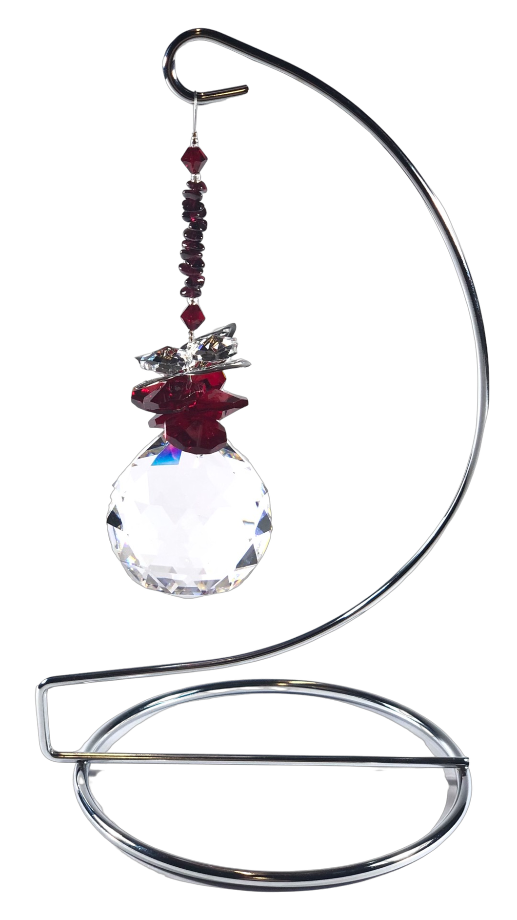 Butterfly -  red crystal suncatcher is decorated with garnet gemstones and come on this amazing large stand.