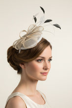 Load image into Gallery viewer, Stunning White, Cream & Black Fascinator FS172
