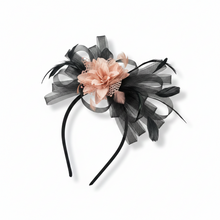 Load image into Gallery viewer, Stunning Peach & Black Stacey fascinator. FS002