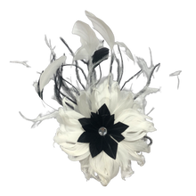 Load image into Gallery viewer, Stunning Ivory & Black Feather Fascinator (FS061)