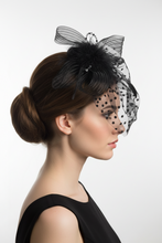 Load image into Gallery viewer, Stunning Black Fascinator decorated with Swarovski Crystals. FS028