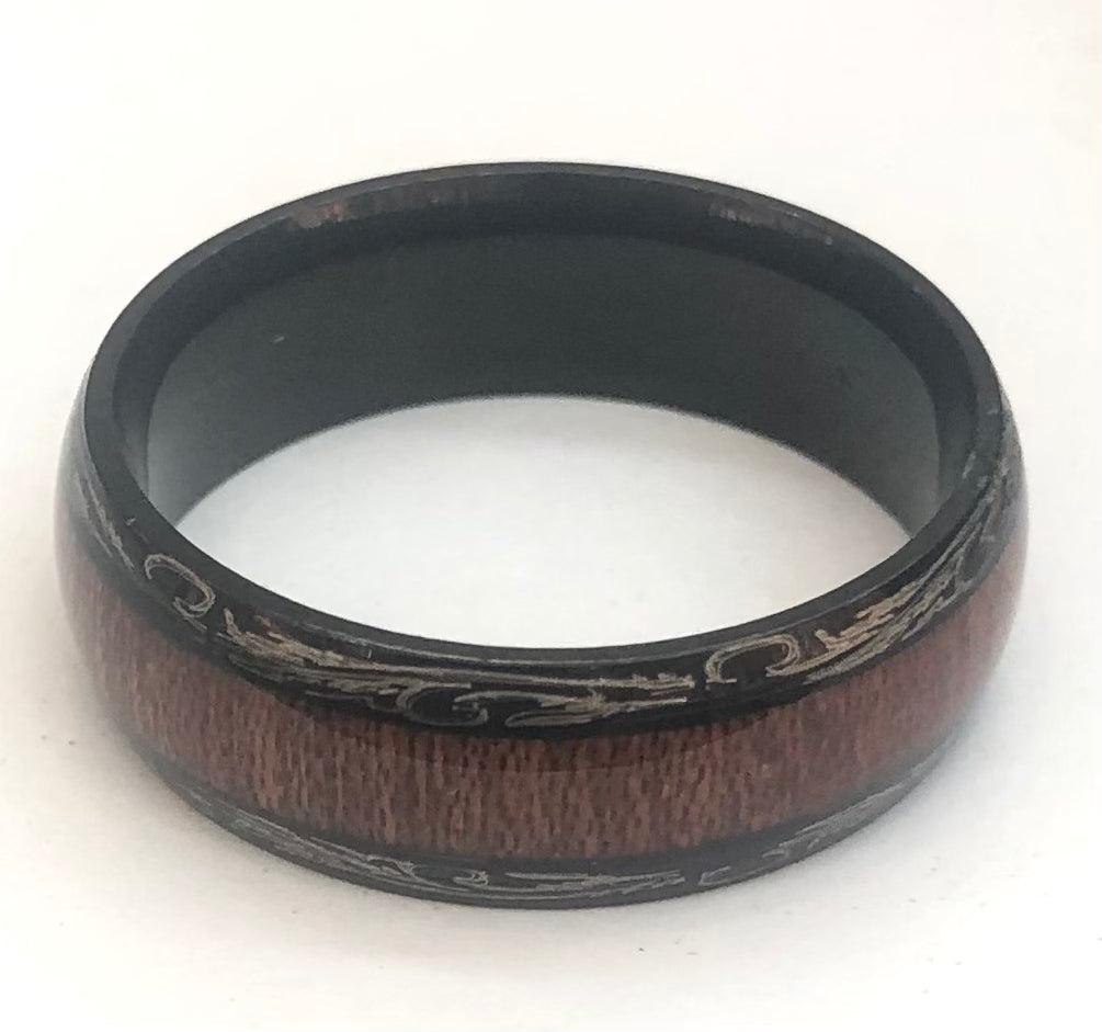 Stainless Steel black and wood ring size 6, 7, 8, 9, 11, 12, 13. RW105