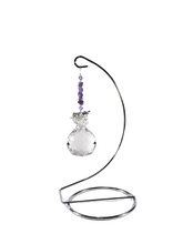 Load image into Gallery viewer, Butterfly - crystal suncatcher is decorated with amethyst gemstones and come on this amazing large stand.
