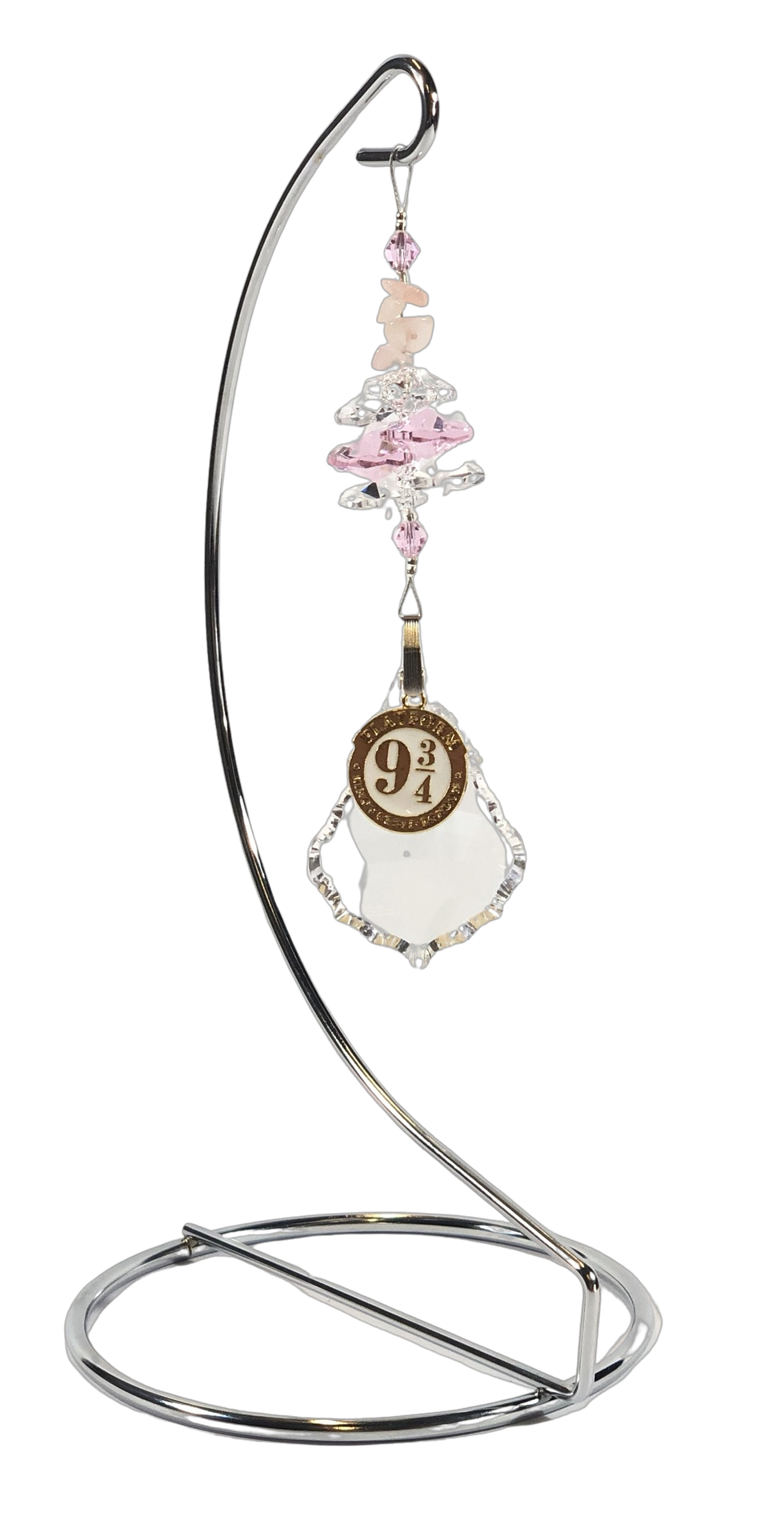 Harry Potter - Platform 9 3/4 crystal suncatcher is decorated with rose quartz gemstones and come on this amazing stand.