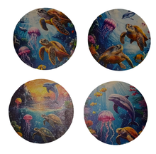 Load image into Gallery viewer, Turtle and Dolphin Wooden Coasters (4-Pack) CS28