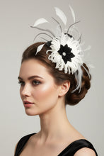 Load image into Gallery viewer, Stunning Ivory & Black Feather Fascinator (FS061)