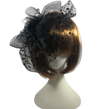 Load image into Gallery viewer, Stunning Black Fascinator decorated with Swarovski Crystals. FS028