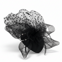 Load image into Gallery viewer, Stunning Black Fascinator decorated with Swarovski Crystals. FS028