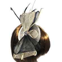 Load image into Gallery viewer, Stunning black & Cream Bow Fascinator. FS026