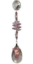 Load image into Gallery viewer, Piglet crystal suncatcher with rose quartz gemstones
