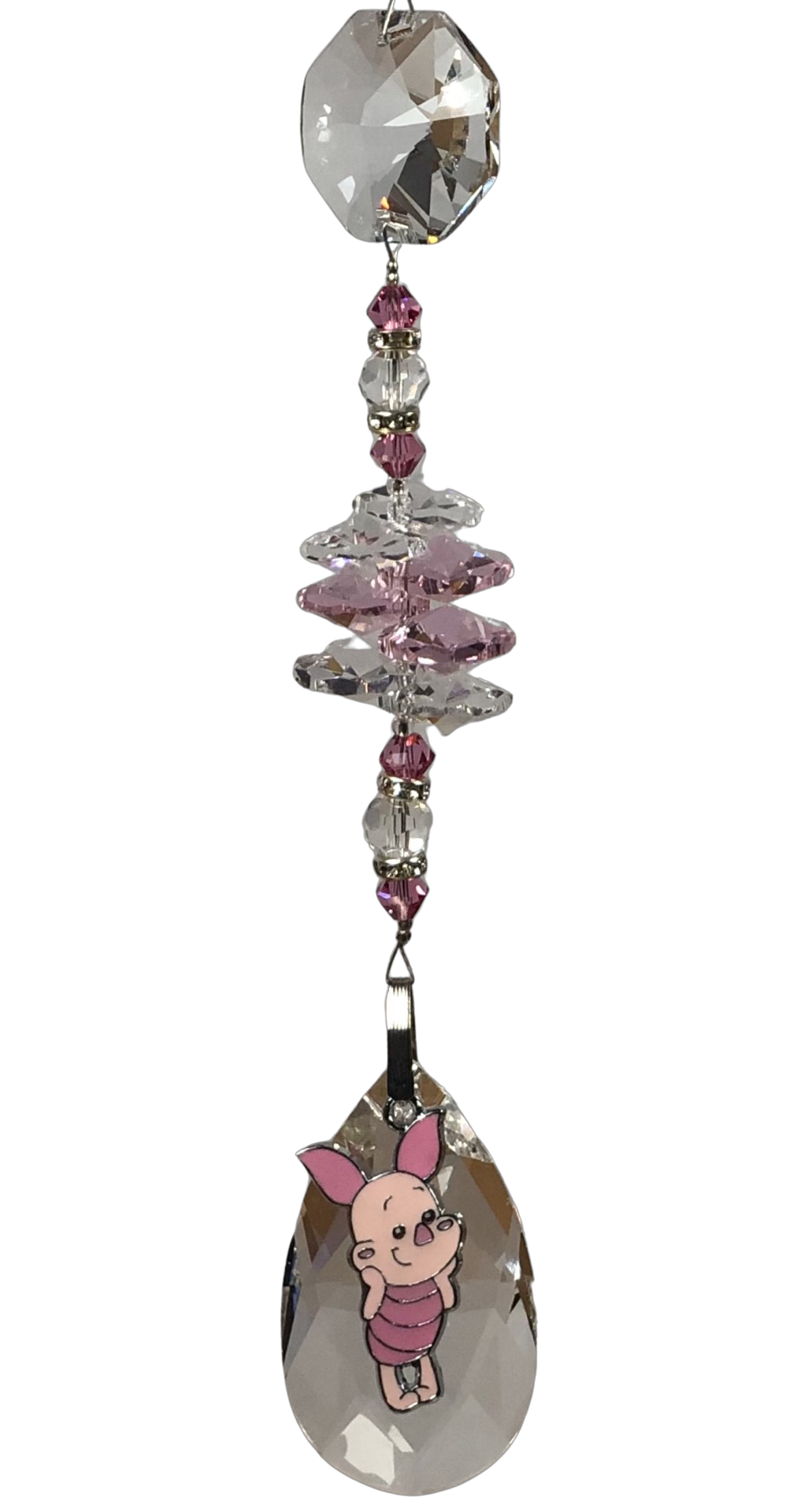 Piglet crystal suncatcher with rose quartz gemstones