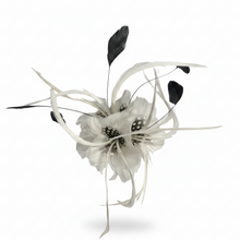 Load image into Gallery viewer, Stunning Ivory & Black Feather Fascinator (FS076)