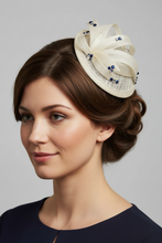 Load image into Gallery viewer, Stunning Cream Fascinator with blue & crystal sparkles (FS095)