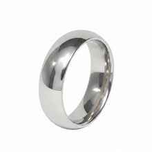 Load image into Gallery viewer, A polished silver-colored stainless steel band ring, shown on a clean white background.