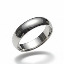 Load image into Gallery viewer, A polished silver-colored stainless steel band ring, on a clean white background with a soft reflection underneath.
