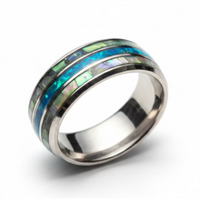 Load image into Gallery viewer, Stainless Steel Silver & Shell ring. Sizes 7, 8 RW08