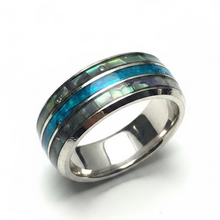 Load image into Gallery viewer, Stainless Steel Silver & Shell ring. Sizes 7, 8 RW08
