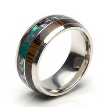 Load image into Gallery viewer, Stainless Steel Wood & shell ring. Sizes 5, 8, 9. RW07
