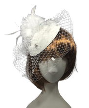 Load image into Gallery viewer, Stunning White Fascinator decorated with crystals (FS115)