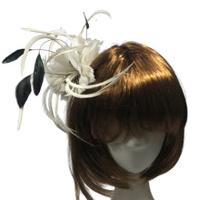 Load image into Gallery viewer, Stunning Ivory & Black Feather Fascinator (FS076)