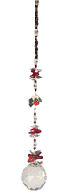 Load image into Gallery viewer, Crystal ball suncatcher which is decorated with a Lady Bugs and Garnet
