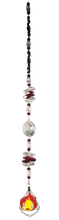 Load image into Gallery viewer, Spirited Away - Calcifer crystal suncatcher, decorated with 50mm Starburst crystal and garnet gemstone.

