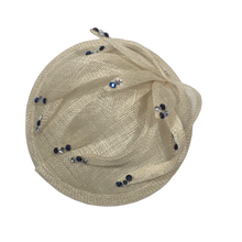 Load image into Gallery viewer, Stunning Cream Fascinator with blue & crystal sparkles (FS095)