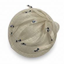 Load image into Gallery viewer, Stunning Cream Fascinator with blue & crystal sparkles (FS095)