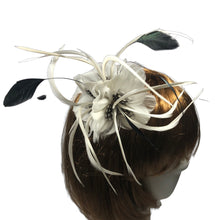 Load image into Gallery viewer, Stunning Ivory & Black Feather Fascinator (FS076)