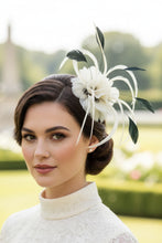 Load image into Gallery viewer, Stunning Ivory & Black Feather Fascinator (FS076)