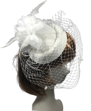Load image into Gallery viewer, Stunning White Fascinator decorated with crystals (FS115)