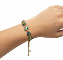 Load image into Gallery viewer, Gold & Blue Rhinestone Adjustable Bracelet BR06