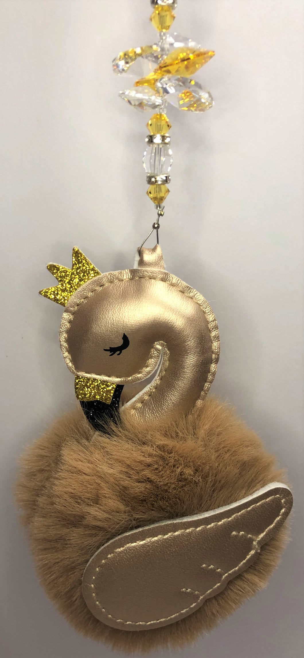 Swan Brown Fluffy suncatcher with crystals and Citrine