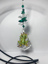 Load image into Gallery viewer, Deluxe Frog crystal and malachite gemstone suncatcher on a Moon large stand SH172
