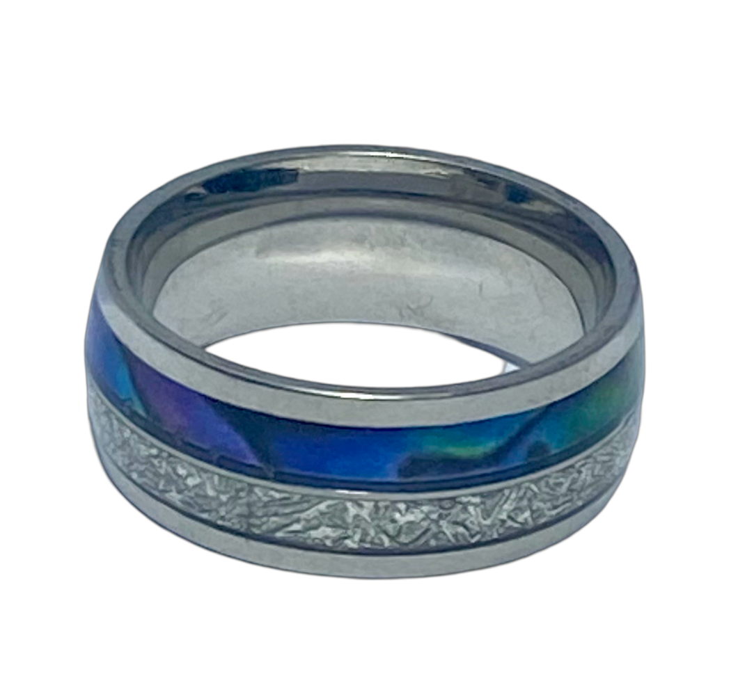 Stainless Steel - Silver ring with shell pattern.  Sizes 5, 6, 7, 8, 9, 10, 11, 12, 13, 14. RW220
