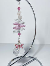 Load image into Gallery viewer, Dragonfly crystal &amp; rose quartz gemstone suncatcher on stand SH10
