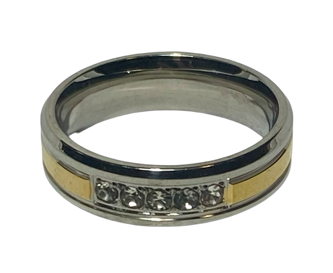 Stainless Steel - Silver & gold sparkle ring.  Sizes 5, 6, 8, 9, 10, 11, 12, 13. RW259