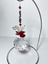 Load image into Gallery viewer, Dragonfly crystal &amp; garnet gemstone suncatcher on a stand SH12
