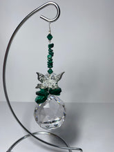 Load image into Gallery viewer, Dragonfly crystal &amp; malachite gemstone suncatcher on stand SH11
